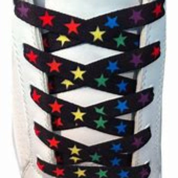 Unknown Accessories - NEW Black Shoelaces with Multicolor Stars 45"